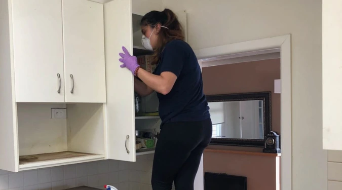 Woman cleaning kitchen